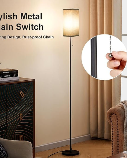 Black Floor Lamps for Living Room - 3 Color Temperature Standing Lamps with Pull Chain Switch, Tall Lamp for Office Home Nursery and Hotel, Pole Lamp with Black Lampshade for Reading - LeafyLoom