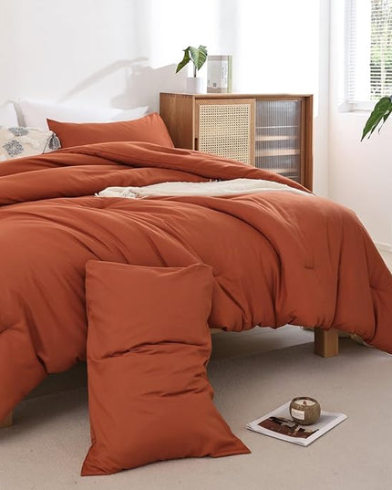 ROSGONIA Full Size Comforter Sets for Girls Boys Teens Burnt Orange,3pcs(1 Boho Comforter & 2 Pillowcases) Terracotta Dorm Bedding Kids Comforter Sets - LeafyLoom