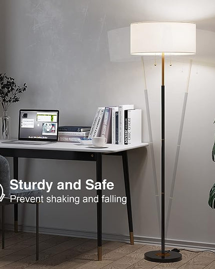 2-Light Floor Lamp, Mid Century Floor Lamp with White Fabric Shade, Standing Lamp Tall Lamp for Living Room Bedroom, 3 Color Temperatures 9W Bulb Include - LeafyLoom