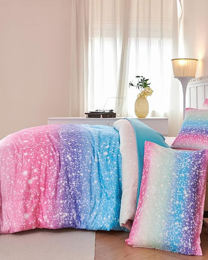 PERFEMET Rainbow Queen Comforter Set with Sheets, 6 Pieces Blue Green Bedding Sets for Girls, Tie Dye Ombre Bed Set for Bedroom Decoration, Lightweight All Season Bed in A Bag - LeafyLoom