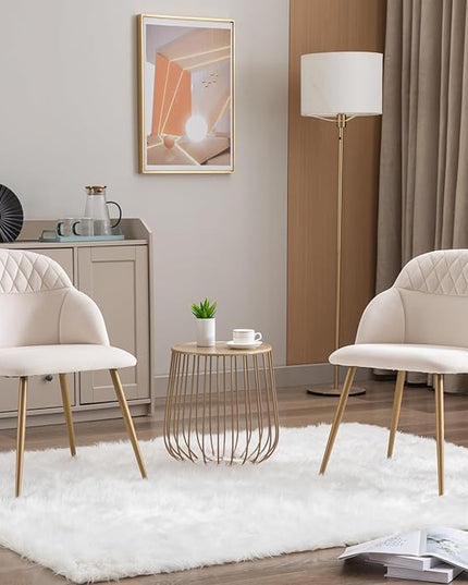 Velvet Dining Chairs Sets of 2, Modern Upholstered Accent Side Chairs with Arm Gold Metal Legs for Kitchen Living Bed Room, Beige - LeafyLoom