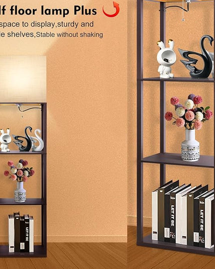 RUNTOP Plus - Floor Lamp with Shelves, Wide Shelf Lamp, Shelf Floor Lamp with 15W LED Bulb, 3 Colors Temperature, Memory Function, Large Display Storage, Standing Lamps for Living Room, Bedroom, Wood - LeafyLoom