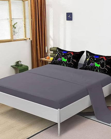 Kids Gaming Bedding Sets, 5 Piece Gamer Comforter Sets for Teens Boys Twin Size for Bedroom Comforter Set Adult 3D Gamepad Microfiber Bedding Sets Fits All Season - LeafyLoom