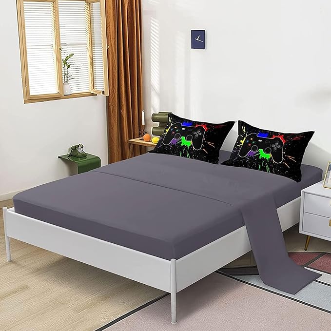 Kids Gaming Bedding Sets, 5 Piece Gamer Comforter Sets for Teens Boys Twin Size for Bedroom Comforter Set Adult 3D Gamepad Microfiber Bedding Sets Fits All Season - LeafyLoom
