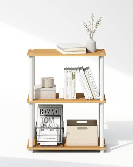 Furinno Turn-N-Tube 3-Tier Multipurpose Compact Display Rack, Shelving Unit, Bookcase, Beech - LeafyLoom