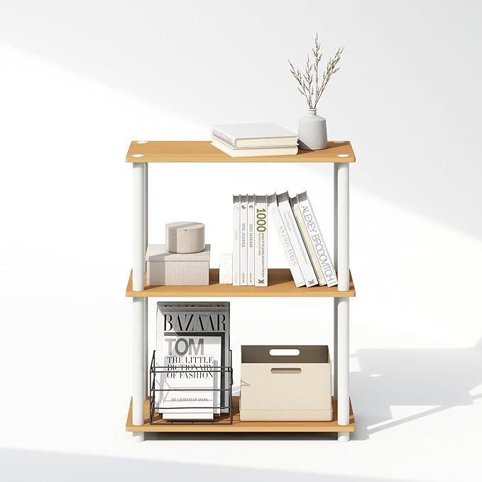 Furinno Turn-N-Tube 3-Tier Multipurpose Compact Display Rack, Shelving Unit, Bookcase, Beech - LeafyLoom