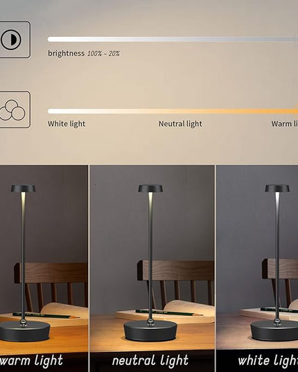 Rechargeable Table Lamp Cordless Battery Operated LED Light 5000mAh 3-level Brightness Portable Desk Lamps Touch Control Indoor Outdoor Use for Patio Home Restaurant - LeafyLoom