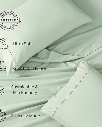 LANE LINEN 100% Organic Cotton Twin XL Sheets Set 3-Piece Pure Percale Bedsheets Soft Bedding Breathable Fits Mattress Upto 15" Deep - Cool Blue - LeafyLoom