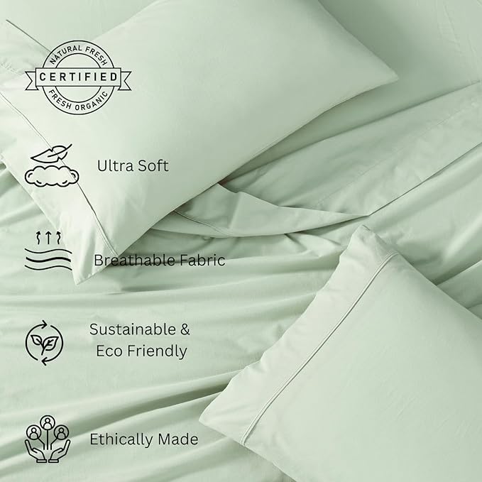 LANE LINEN 100% Organic Cotton Sheets King Size - 4Pc Bed sheets king size, Soft & Breathable King Size Cotton Sheets Set, Percale Sheet & Pillowcase Sets, King deep pocket Sheets Set - Cool Blue - LeafyLoom