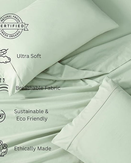 LANE LINEN 100% Organic Cotton Twin Bed Sheet Set, 3 Pc Twin Size Bed Sheets, Soft & Breathable Twin Sheet Set Boys, Hotel Style Bedding Sheets & Pillowcases, 15" Deep Twin Fitted Sheet - Cool Blue - LeafyLoom
