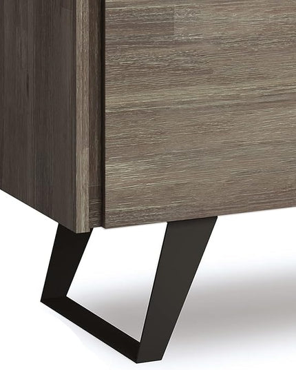 SIMPLIHOME Lowry SOLID ACACIA WOOD and Metal 39 Inch Wide Modern Industrial Medium Storage Cabinet in Distressed Grey, For the Living Room, Entryway and Family Room - LeafyLoom