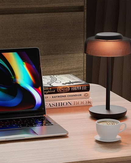 LED Desk Lamp with USB Ports,Bedside Lamps for Bedrooms,RGB Gradient Touch Control Table Lamp,3 Way Dimmable Nightstand Lamp with Bilayer Round Shade,for Couple Dinner/Desk/Cafe/Dining Room/Terrace - LeafyLoom