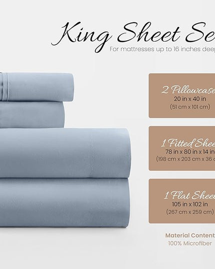 Linen Market Bed Sheets for King Size Bed (Light Blue) - Sleep Better Than Ever with These Soft and Cooling King Sheets - Deep Pocket Fits 16" Thick Beds - 4 Piece King Sheet Set - LeafyLoom