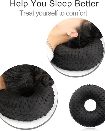 Washable Ear Piercing Pillow with Removable Pillowcase Donut Pillows Hole for Ear Pain Relief CNH Sleeping Pressure Sore Side Sleepers Ear Guard Protector Cover (Minky Dot Black) - LeafyLoom