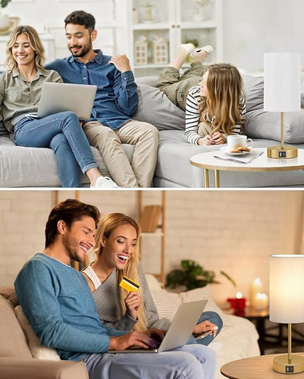 AKASUKI Table Lamp for Bedroom, 3 Way Dimmable Touch Lamp with Dual Charging Station, Small Bedside Lamps for Night Stands, Living Room, Office(LED Bulb Included) - LeafyLoom