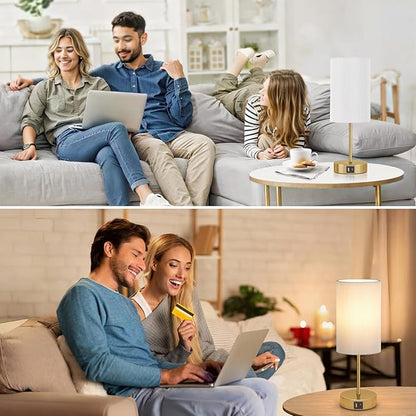 AKASUKI Table Lamp for Bedroom, 3 Way Dimmable Touch Lamp with Dual Charging Station, Small Bedside Lamps for Night Stands, Living Room, Office(LED Bulb Included) - LeafyLoom
