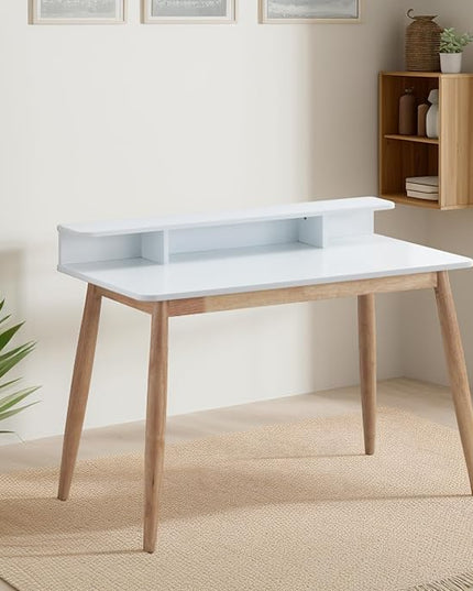 Roundhill Furniture Roskilde Storage Wood Office Desk, White - LeafyLoom