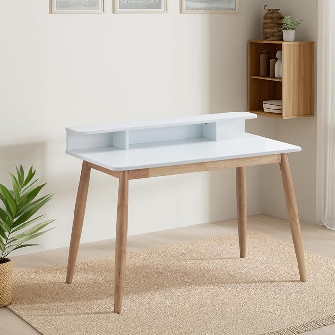 Roundhill Furniture Roskilde Storage Wood Office Desk, White - LeafyLoom