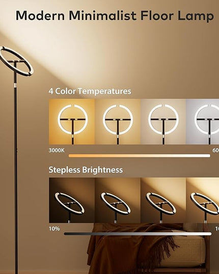 OHLUX Led Floor Lamps for Living Room, Modern Art Dimmable Standing Lamp,30W Bright Floor Lamp with Double-Sided Lightning RGB Rotatable,Button&Remote Control Tall Floor Lamp for Bedroom Office Corner - LeafyLoom