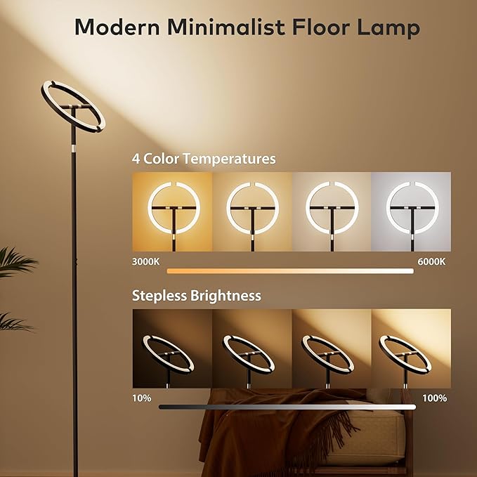 OHLUX Led Floor Lamps for Living Room, Modern Art Dimmable Standing Lamp,30W Bright Floor Lamp with Double-Sided Lightning RGB Rotatable,Button&Remote Control Tall Floor Lamp for Bedroom Office Corner - LeafyLoom