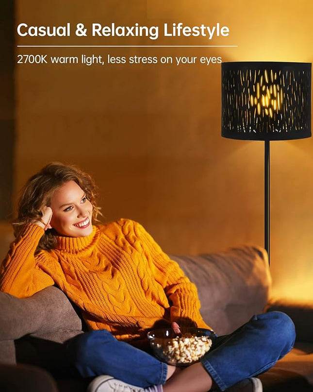 BoostArea Floor Lamp, Standing Lamp, 6W LED Floor Lamps with Black Lampshade, 2700K, Foot Switch, E26 Socket, 58" Tall Metal Pole Lamp, Simple Floor Lamps for Living Room/Bedroom/Farmhouse, Forest - LeafyLoom