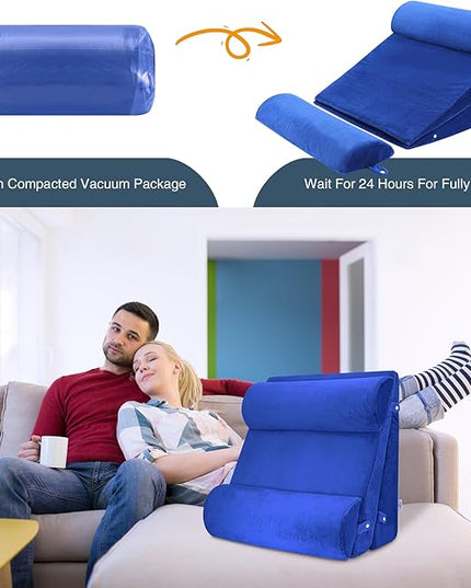 Bed Wedge Pillow Set 4Pcs for Sleeping,Elevation,Assist in Post Surgery Recovery,Acid Reflux,GERD,Snoring,Full Meory Foam,Washable Velvet Cover Roya Blue - LeafyLoom