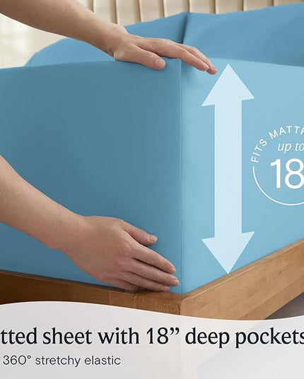 LuxClub 6 PC California King Size Sheet Set Sheets Deep Pockets 18" Eco Friendly Wrinkle Free Cooling Sheets Machine Washable Hotel Bedding Silky Soft - Denim California King - LeafyLoom