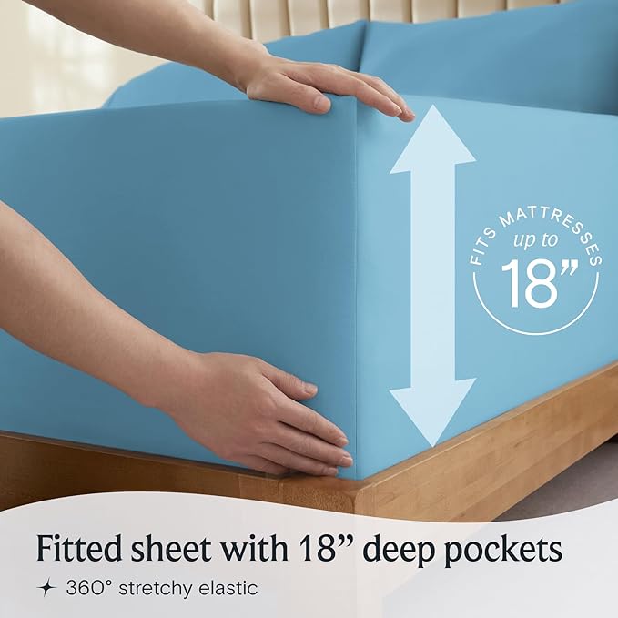 LuxClub Twin XL Sheets - Soft Twin Bed Sheets for-Boys-and-Girls-4 PC Deep Pockets 18" Eco Friendly Wrinkle Free-Kids-Fitted Sheets Machine Washable Hotel Bedding Silky Soft - Light Blue Twin XL - LeafyLoom