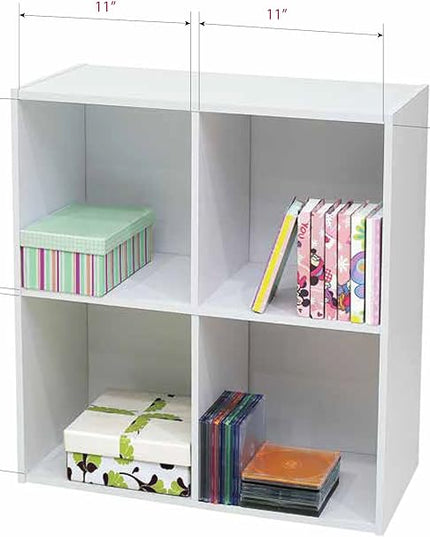 KB Designs - 4-Cube Bookcase, Unit Shelf, Storage Organizer, White - LeafyLoom