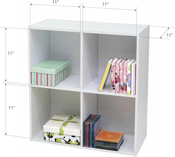 KB Designs - 4-Cube Bookcase, Unit Shelf, Storage Organizer, White - LeafyLoom