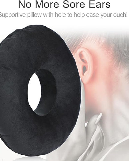 Piercing Pillow Ear Pillows Donut with Hole for Ear Pain CNH Piercing Pain Relief Sleeping Pressure Sore Side Sleepers Ear Guard Protector, Velvet Black - LeafyLoom