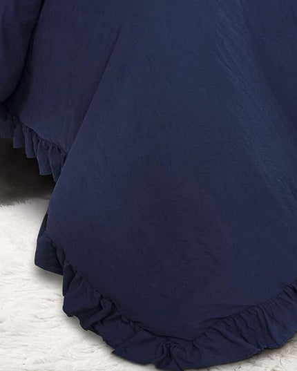 Lush Decor Reyna Ruffle Comforter Set - 3 Piece Cozy Ruffled Bedding Set - Timeless Elegance and Comfort for Bedroom - King, Navy - LeafyLoom