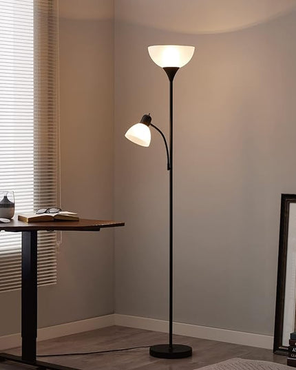 Adjustable Black Floor Lamp with Reading Light Susan Modern Standing Lamp for Living Room/Office Lamp 72" Tall - 150-watt with Side Reading Light Corner Lamp (Black) - LeafyLoom