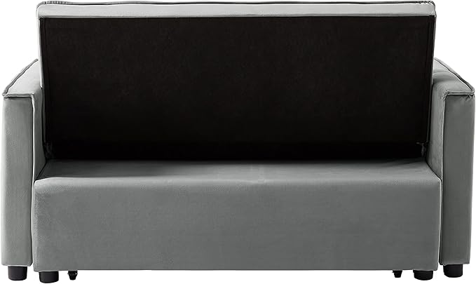 3 in 1 Convertible Loveseat Sleeper Sofa Bed,Modern Velvet Tufted Upholstered Love Seats Sofabed W/Pull Out Sleep Couch and 2 Pillows for Living Room, 55.21", Grey-1123 - LeafyLoom