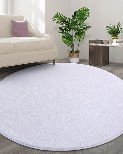 Round Area Rugs for Bedroom Living Room, 4x4 White Super Soft Comfy Thickened Memory-Foam Indoor Circle Carpets, Modern Aesthetic Minimalist Carpet for Boys Girls Adults Nursery Home Décor - LeafyLoom