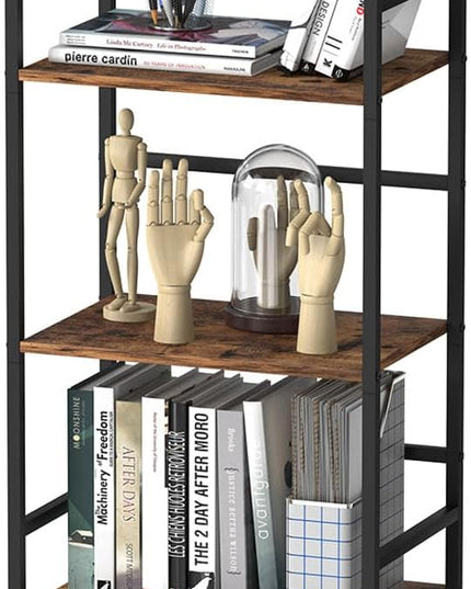 CADUKE 5 Tier Industrial Bookshelf Tall Bookcase with Storage Book Shelf Stand Wood and Metal Book Shelves for Office Brown Bookcase Shelf for Bedroom Kids Room - LeafyLoom