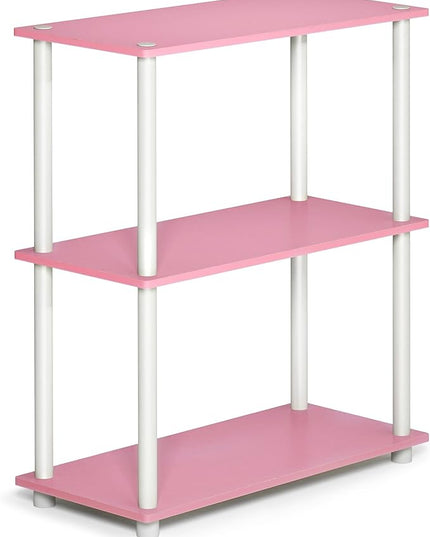 Furinno Turn-N-Tube 3-Tier Compact Multipurpose Shelf Display Rack, Pink/White - LeafyLoom