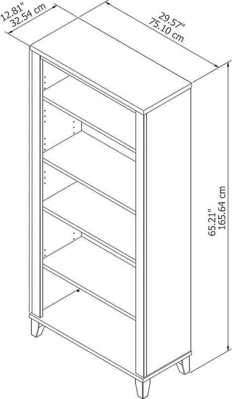 Bush Furniture WC81465 Tall 5 Shelf Bookcase | Large Open Bookshelf | Display Cabinet for Library, Living Room, and Home Office, 30W x 13D x 65H, Maple Cross - LeafyLoom