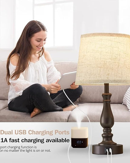 Table Lamps for Bedrooms Set of 2 - Touch Bedside Lamps with Dual USB Ports - 3 Way Dimmable Nightstand Lamps for End Tables Farmhouse Night Stand Lamps for Living Room Bed Side Guest Room - LeafyLoom