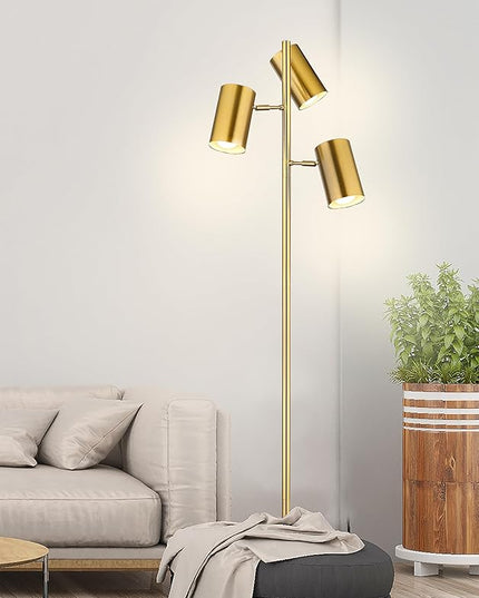 Tree Floor Lamp with 3 Light Bulbs,Gold Standing Tall Pole Lamp with 3 Adjustable Rotating Lights,Farmhouse Floor Lamp for Living Room Bedroom Office,Vintage Standing Lamp 9W E26 LED Bulbs Included - LeafyLoom