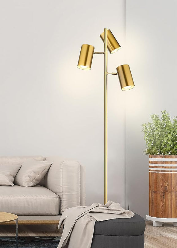Tree Floor Lamp with 3 Light Bulbs,Gold Standing Tall Pole Lamp with 3 Adjustable Rotating Lights,Farmhouse Floor Lamp for Living Room Bedroom Office,Vintage Standing Lamp 9W E26 LED Bulbs Included - LeafyLoom
