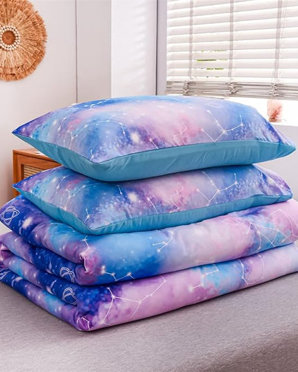 Holawakaka Tie Dye Constellation Print Ombre Comforter Set Queen Size Boys Girls Gradient Galaxy Bedding Set (Blue Purple, Queen) - LeafyLoom