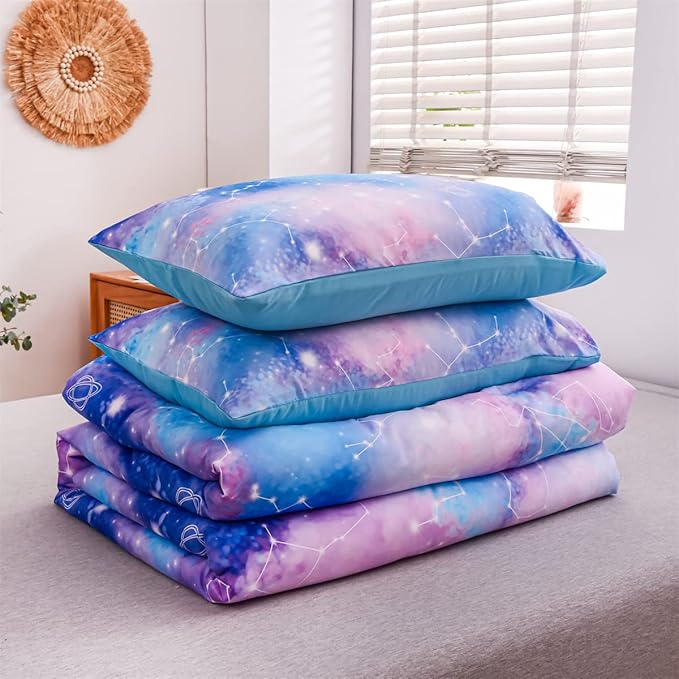 Holawakaka Tie Dye Constellation Print Ombre Comforter Set Full Size Boys Girls Gradient Galaxy Bedding Set (Blue Purple, Full) - LeafyLoom