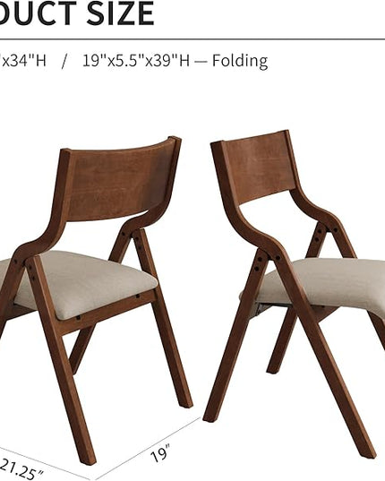 Ball & Cast Padded Folding Chairs 2 Pack,Solid Wood Frame,18" Seat Height,Space Saving,Easy to CarrySuitable for dining room, bedroom and outdoor, Walnut - LeafyLoom