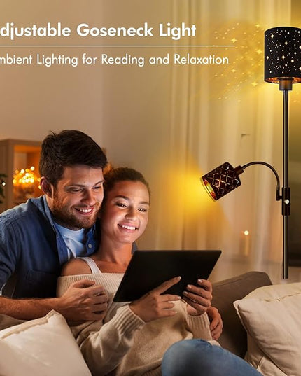 Floor Lamp for Bedroom, LED Floor Lamps with Reading Lamp, 2700K Brightness, 3-Way Switch, Bulbs Included, Modern Standing Lamps for Living Room Dining Room, Decorative Torchire Standing Lamp, Black - LeafyLoom