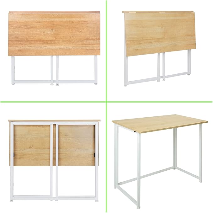 Leopard Outdoor Products Folding Computer Desk for Small Spaces, Space-Saving Home Office Desk, Foldable Computer Table, Laptop Table, Writing Desk, Compact Study Reading Table (White/Nordic Walnut) - LeafyLoom