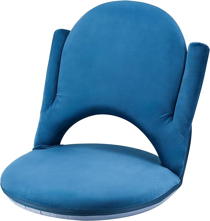 Nnewvante Floor Folding Chair Armrest, 42 Position Back Support Adjustable Floor Seat Washable Stackable Cushion for Class Meditation Playing Adults Kids,Ctystal Velvet Navy Blue - LeafyLoom