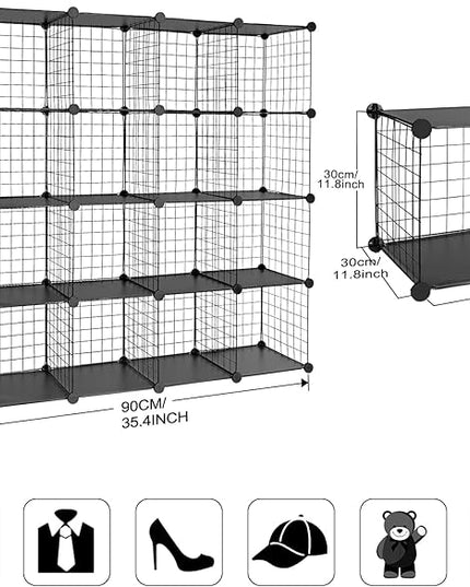 TUMUCUTE Wire Cube Storage Organizer, 16-Cube Metal Storage Shelves Bookshelf, Stackable Modular Closet Organizer for Bedroom Living Room, Office,Storage Shelves - LeafyLoom