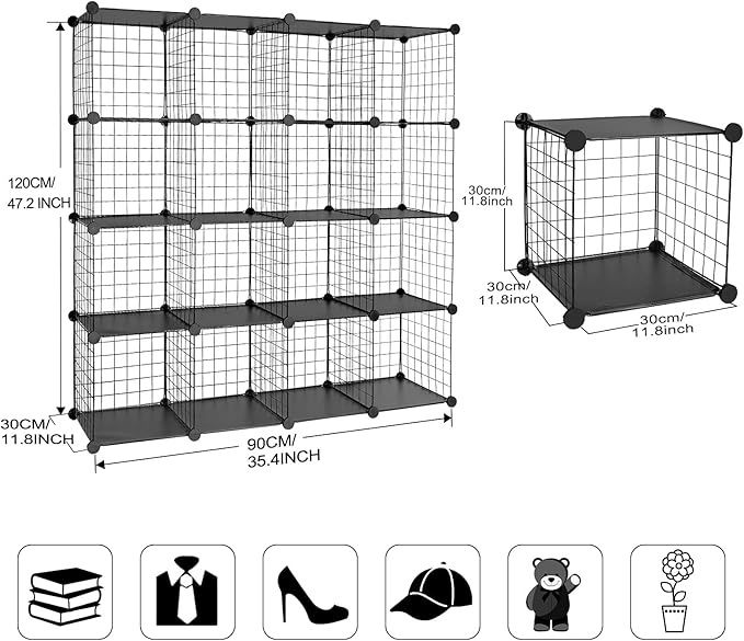 TUMUCUTE Wire Cube Storage Organizer, 16-Cube Metal Storage Shelves Bookshelf, Stackable Modular Closet Organizer for Bedroom Living Room, Office,Storage Shelves - LeafyLoom