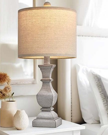PoKat 20.5'' Table Lamps Set of 2, Vintage Bedside Lamps for Bedroom, Farmhouse Lamp for Living Room, Small Lamp for Nightstand, Retro Side Table Lamp, Grey - LeafyLoom